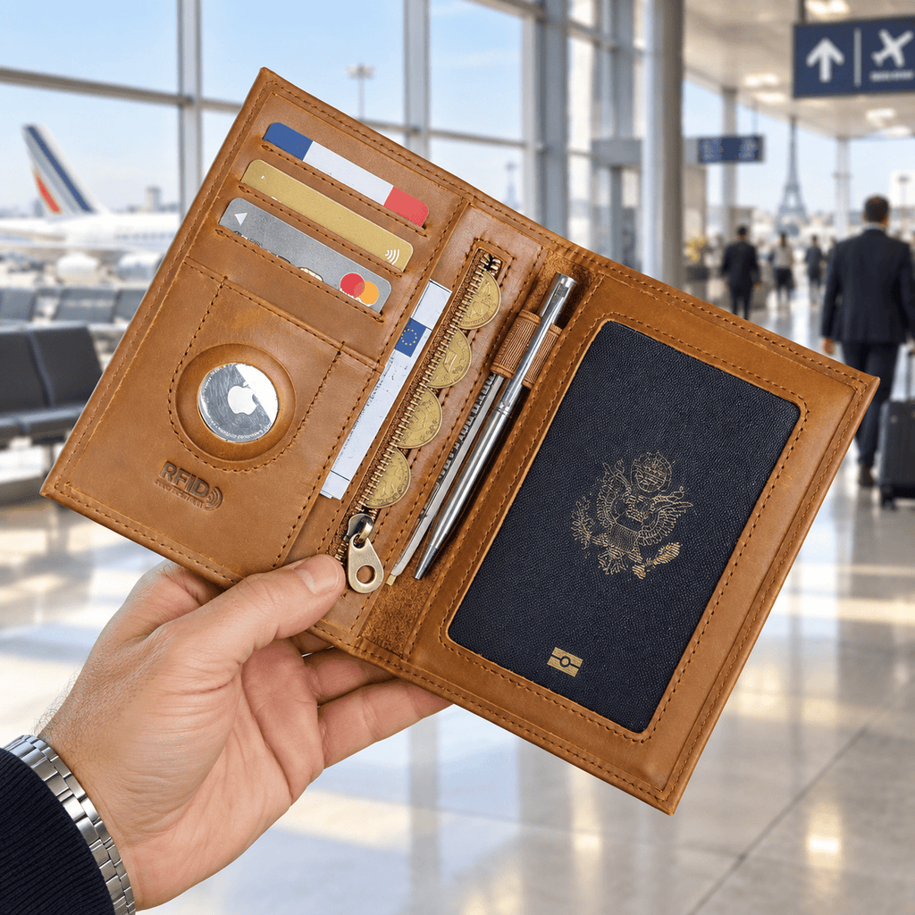 Issy-les-Moulineaux — Camel — portefeuille passeport tenu en main