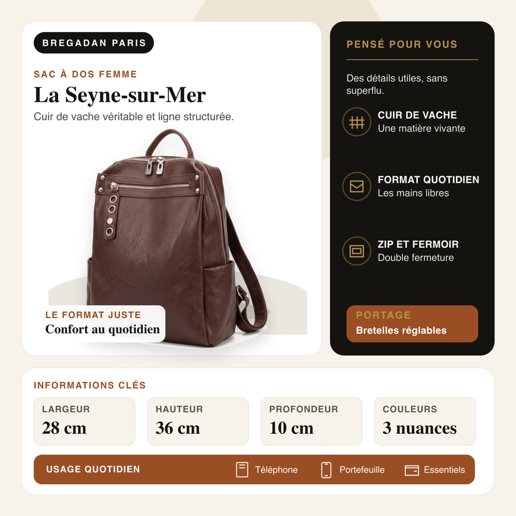 La Seyne-sur-Mer — infographie Bregadan V3 : Cuir de vache véritable et ligne structurée