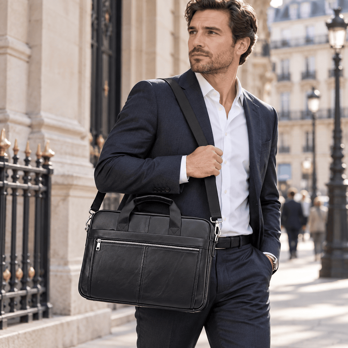 Le Lamentin — Poche plaquée — Noir lisse — porte-documents porté