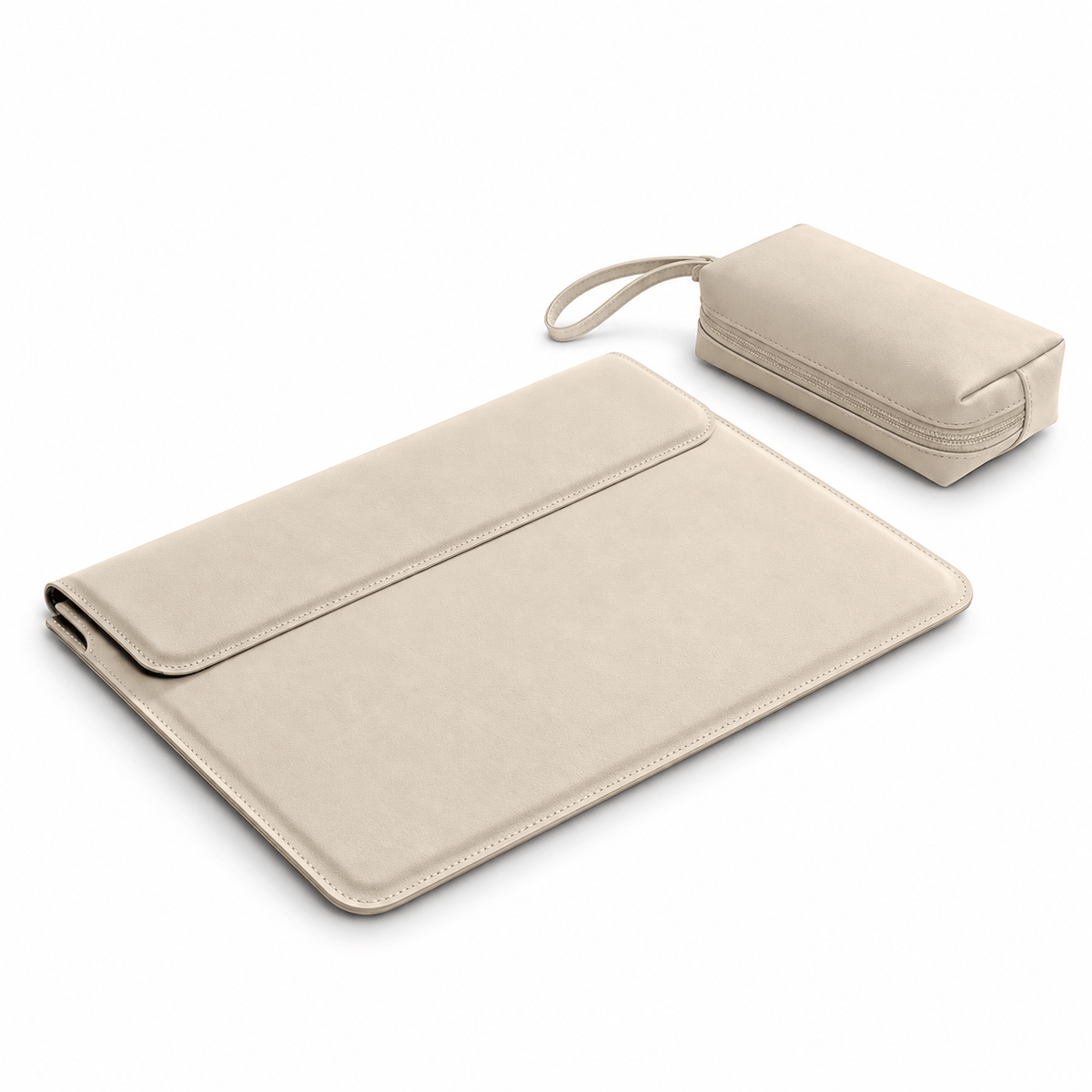 Le Mans — Beige — ensemble — étui ordinateur sur fond blanc