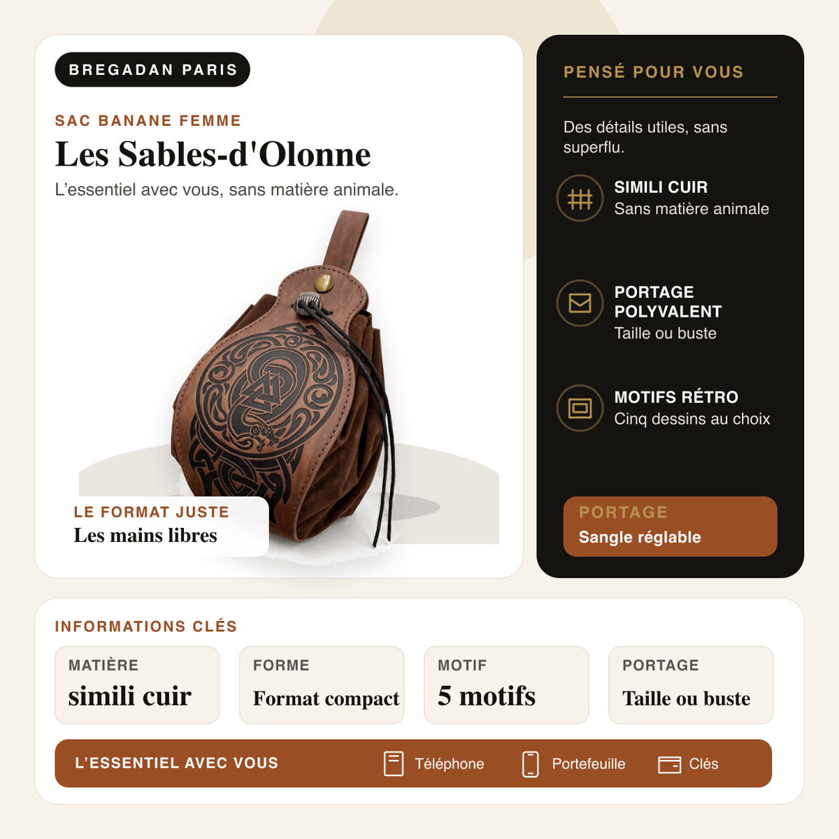 Les Sables-d'Olonne — infographie Bregadan V3 : simili cuir, portage taille ou buste