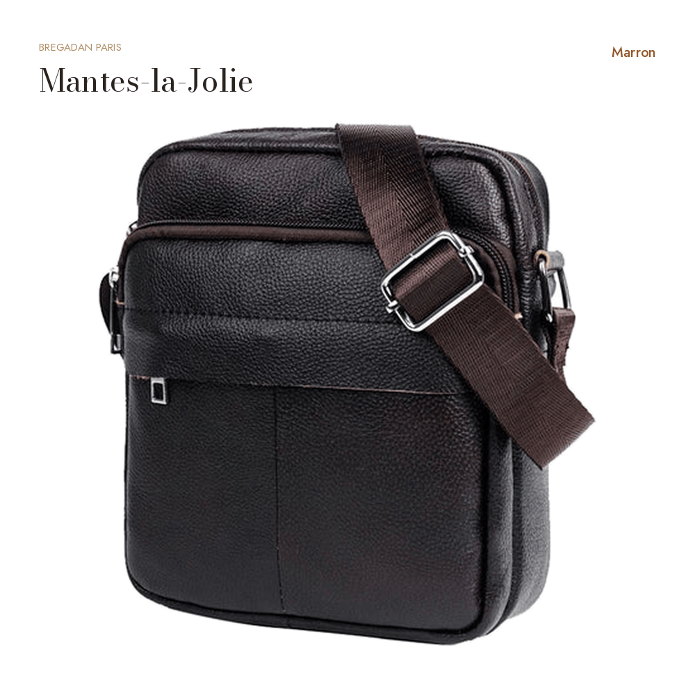 Mantes-la-Jolie, sacoche bandoulière en cuir de vache, format mini — Marron