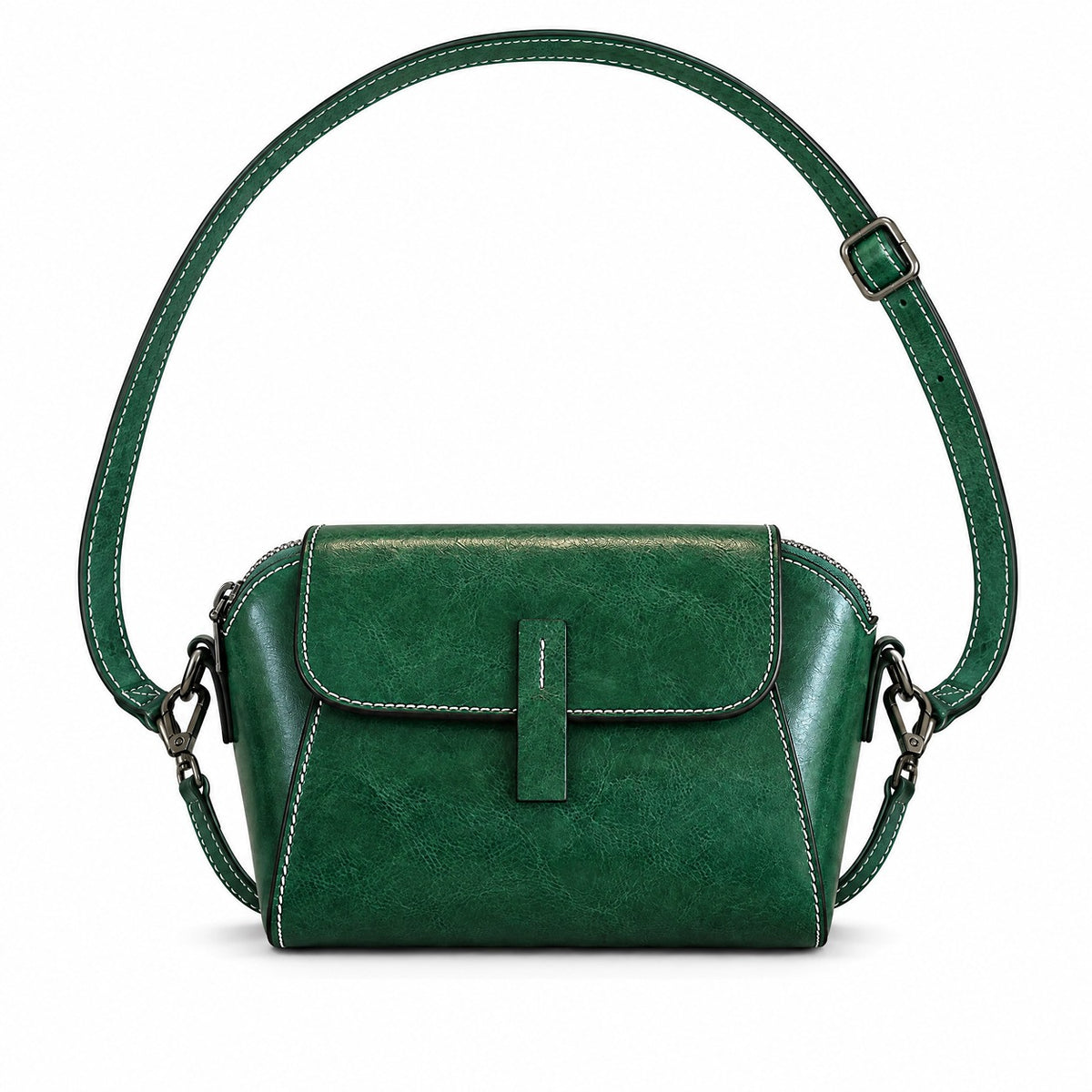 Martigues — sac vert seul sur fond blanc