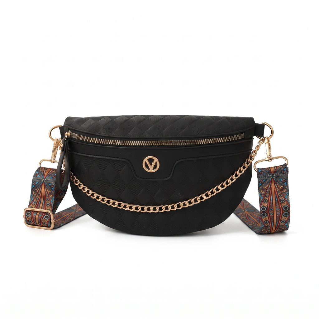 Massy - sac banane noir à sangle large, packshot sur fond blanc