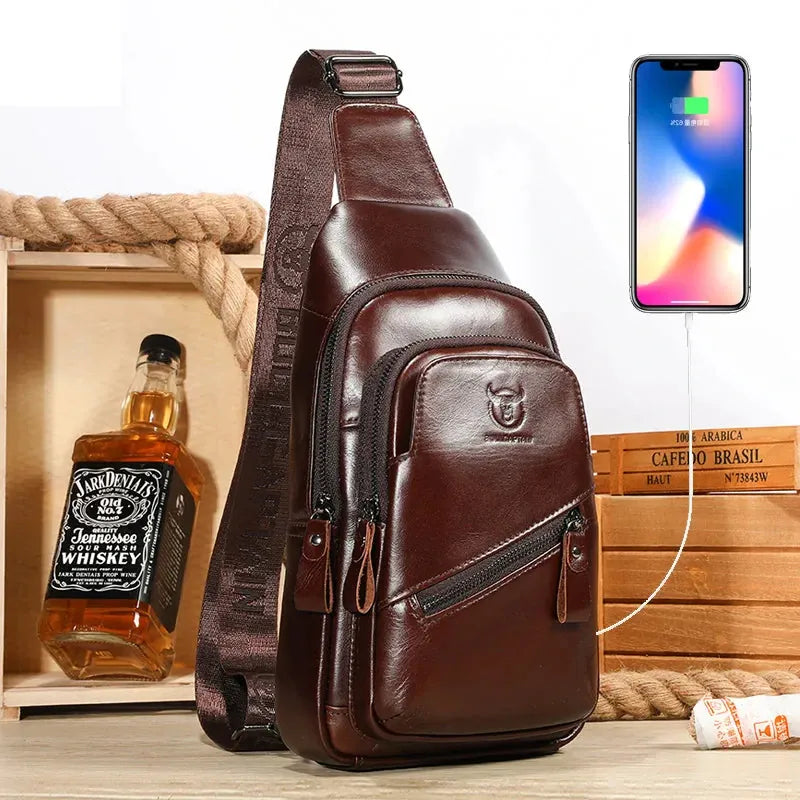Melun, sac de poitrine en cuir véritable, antivol, photo principale (1 sur 9)