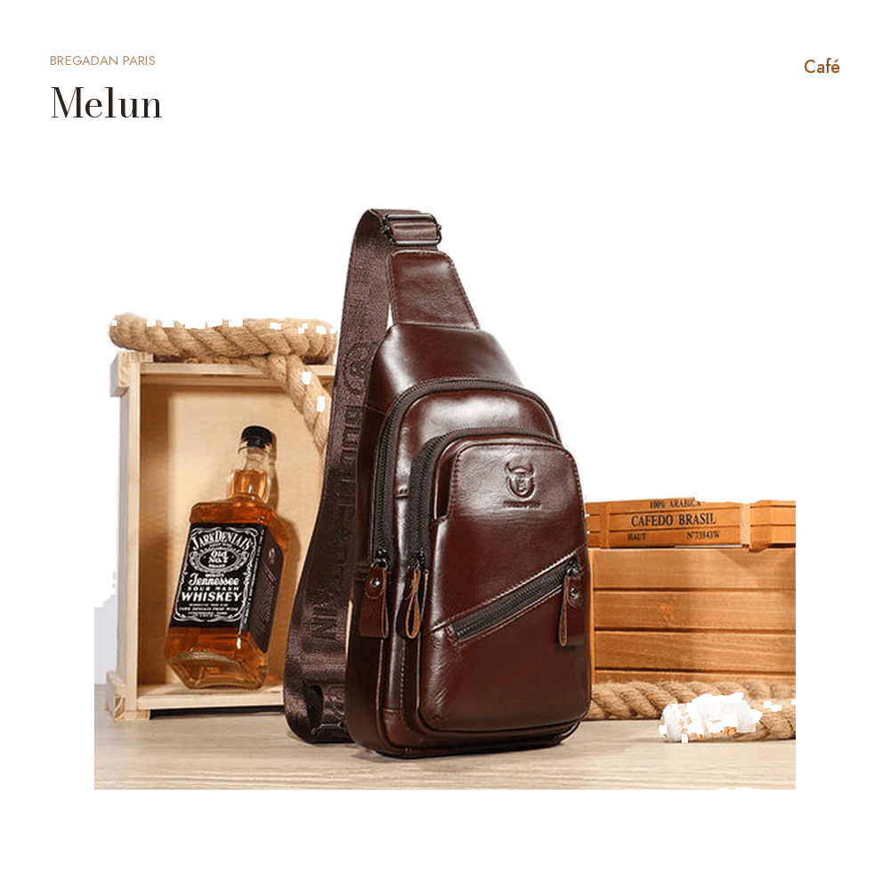 Melun, sac de poitrine en cuir véritable, antivol — Café