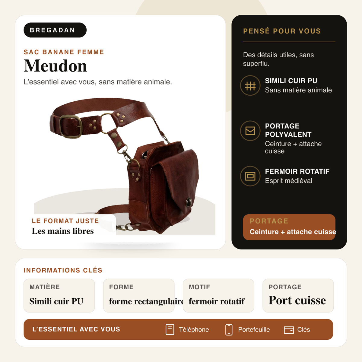 Meudon — infographie Bregadan V3 : Simili cuir PU, Ceinture + attache cuisse