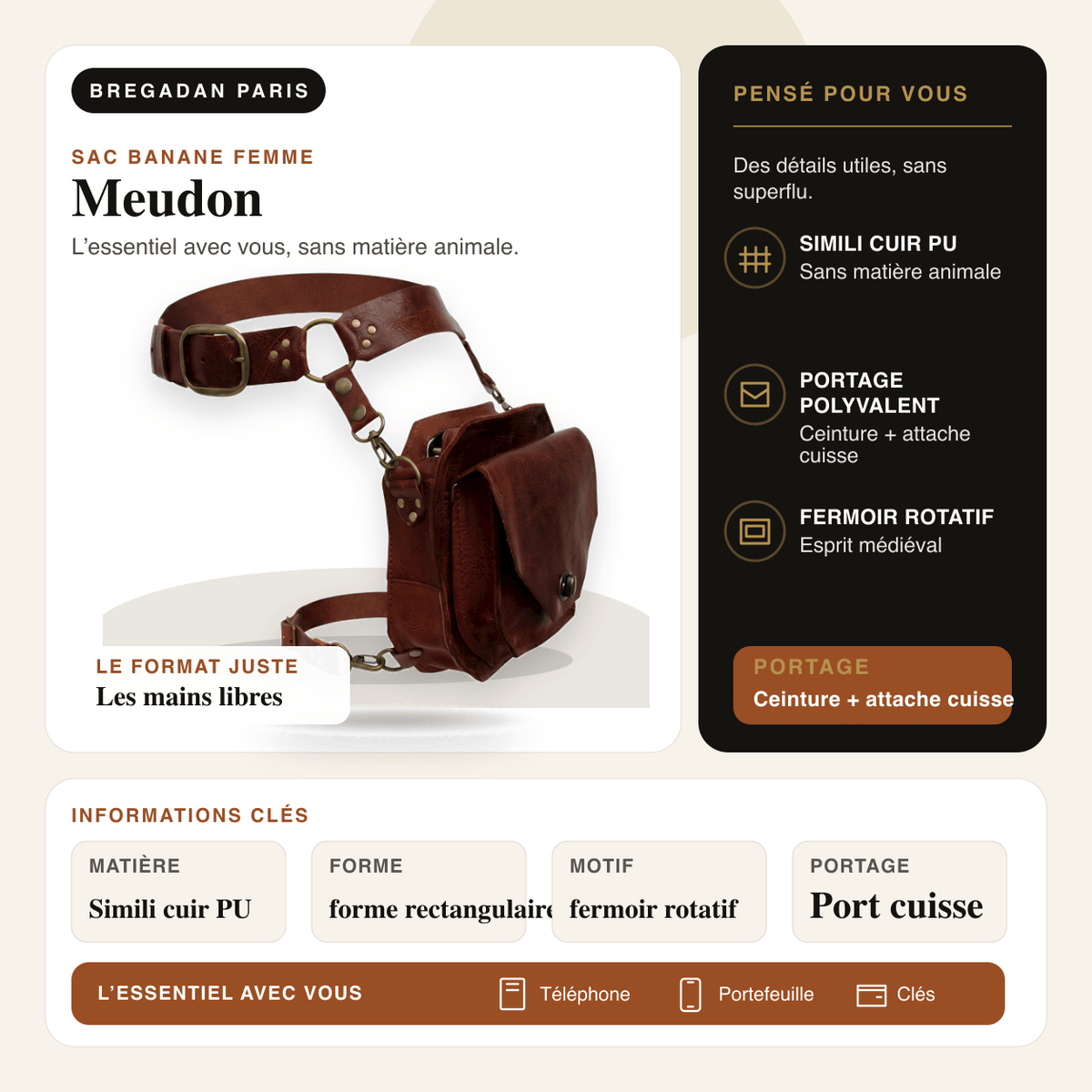 Meudon — infographie Bregadan V3 : Simili cuir PU, Ceinture + attache cuisse
