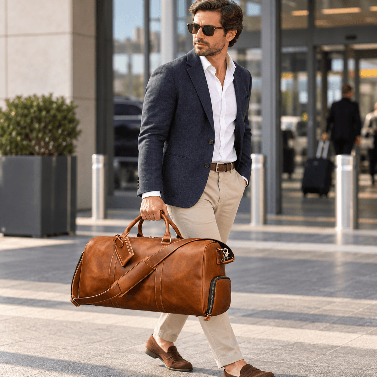 Montrouge — modèle à poche latérale — Brun clair — 55 cm — sac porté