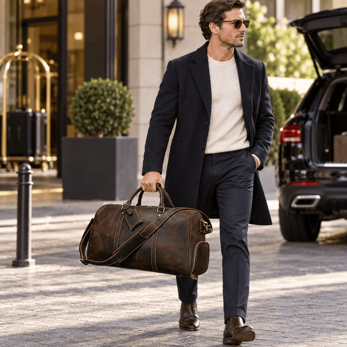 Montrouge — modèle à poche latérale — Brun foncé — 55 cm — sac porté