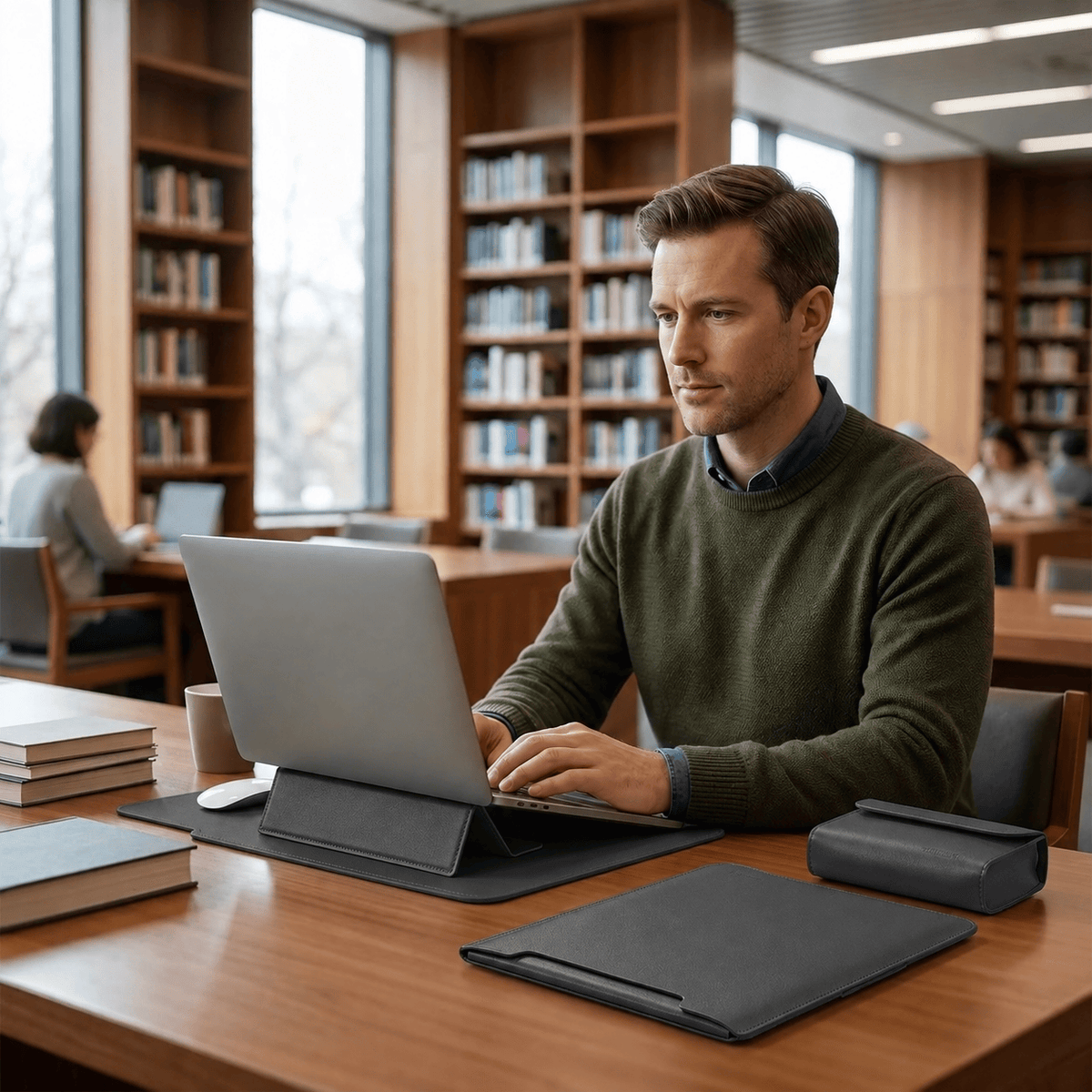 Mulhouse — housse MacBook gris foncé anthracite utilisée au quotidien