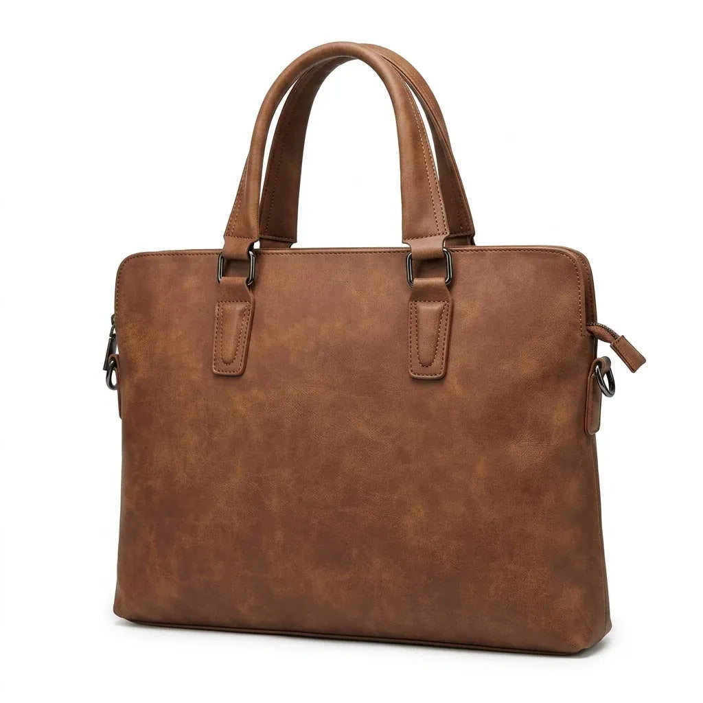 Nancy - Mallette d'affaires simili cuir, 14 pouces - packshot sur fond blanc, coloris brun cognac