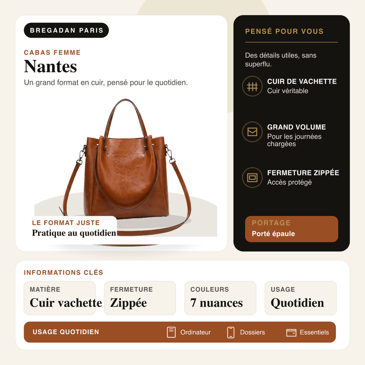 Nantes — infographie Bregadan V3 : Un grand format en cuir, pensé pour le quotidien