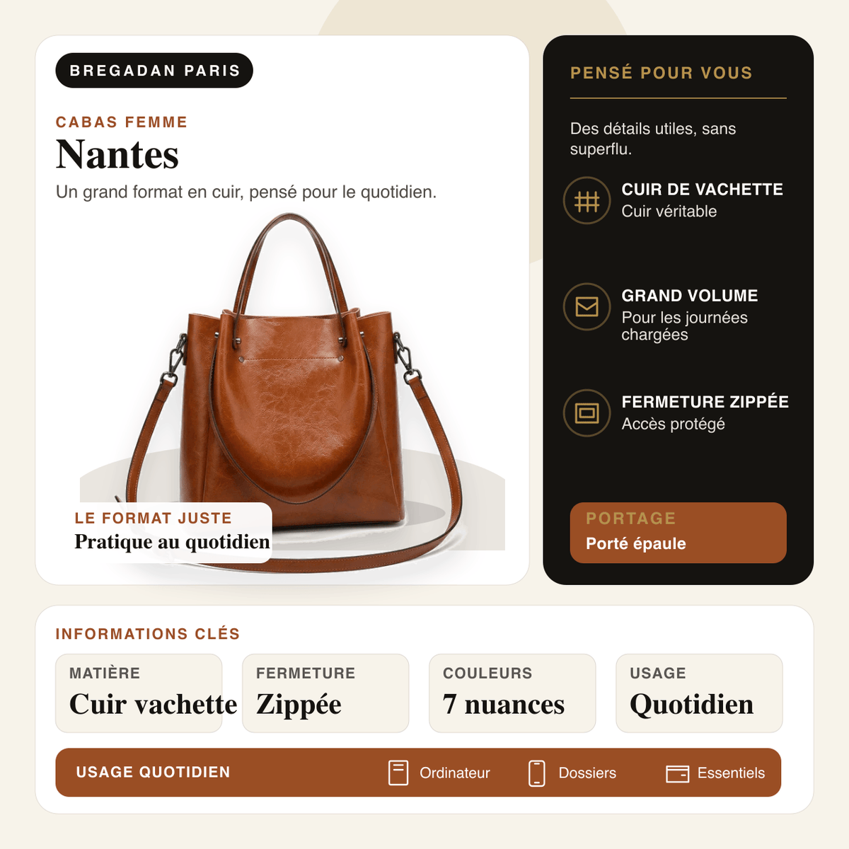 Nantes — infographie Bregadan V3 : Un grand format en cuir, pensé pour le quotidien