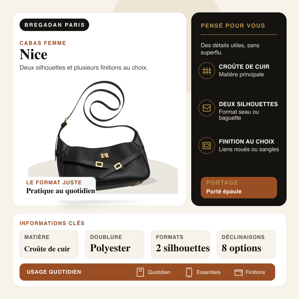 Nice — infographie Bregadan V3 : Deux silhouettes et plusieurs finitions au choix