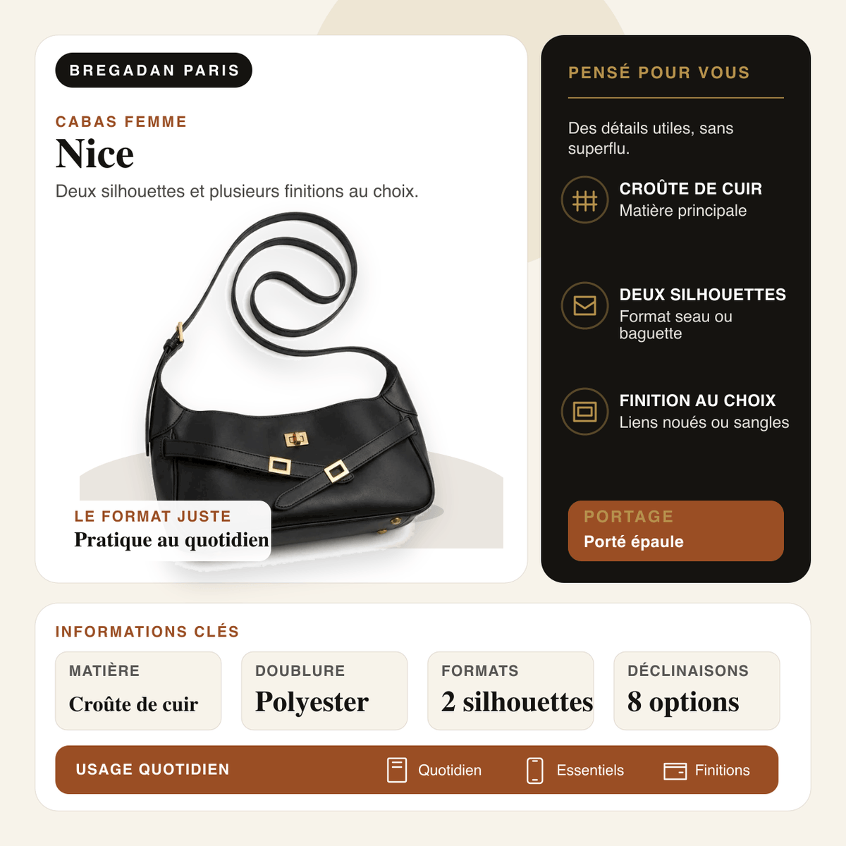 Nice — infographie Bregadan V3 : Deux silhouettes et plusieurs finitions au choix