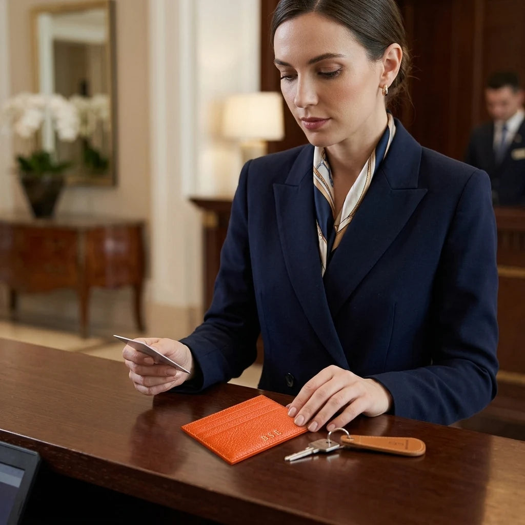 Nouméa — porte-cartes en peau de vache, mise en situation, coloris orange