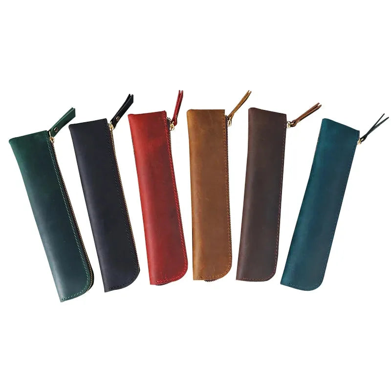 Oullins-Pierre-Bénite, trousse à crayons en cuir de vache, ligne rétro, vue produit 3 (3 sur 12)