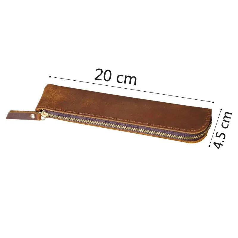 Oullins-Pierre-Bénite, trousse à crayons en cuir de vache, ligne rétro, vue produit 5 (5 sur 12)