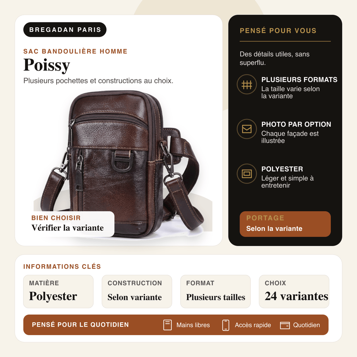 Poissy — infographie Bregadan V3 corrigée : plusieurs pochettes et constructions au choix, polyester, 24 variantes