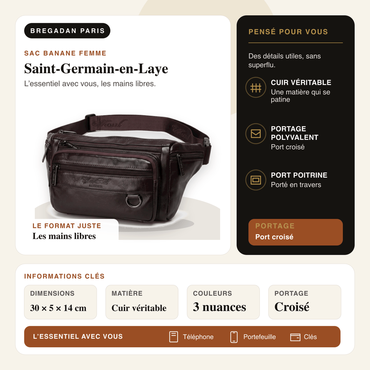 Saint-Germain-en-Laye — infographie Bregadan V3 : cuir véritable, Port croisé