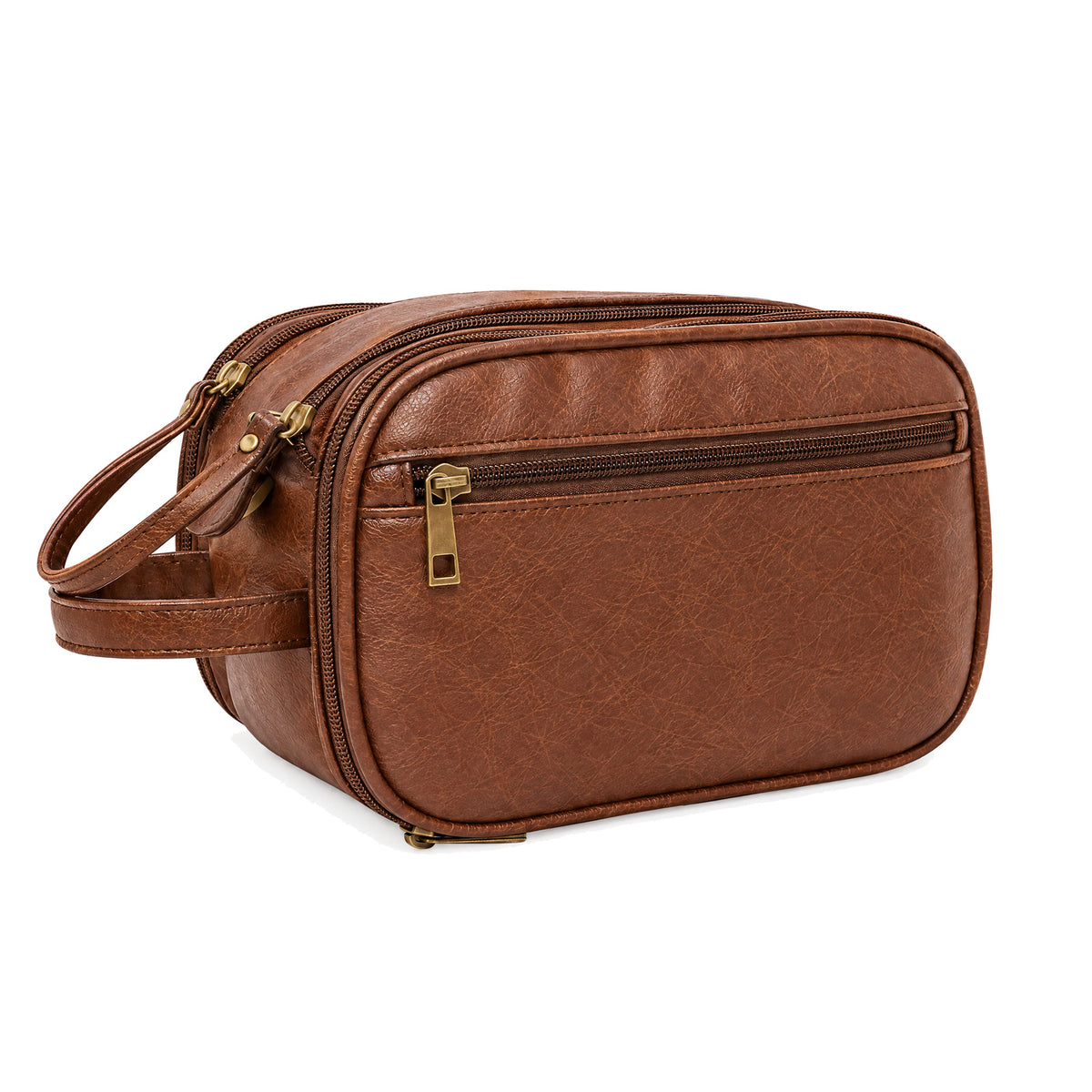 Saint-Martin-d'Hères — Marron — trousse de rasage fermée sur fond blanc