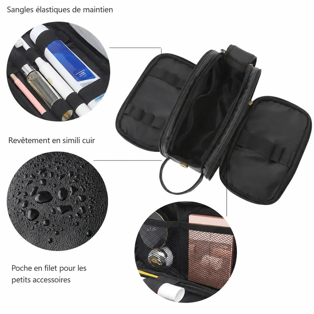 Trousse Saint-Martin-d’Hères noire : sangles élastiques, simili cuir et poche en filet