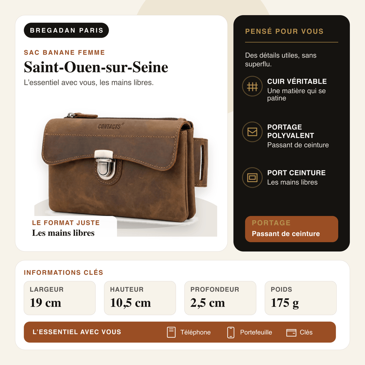 Saint-Ouen-sur-Seine — infographie Bregadan V3 : cuir véritable, Passant de ceinture