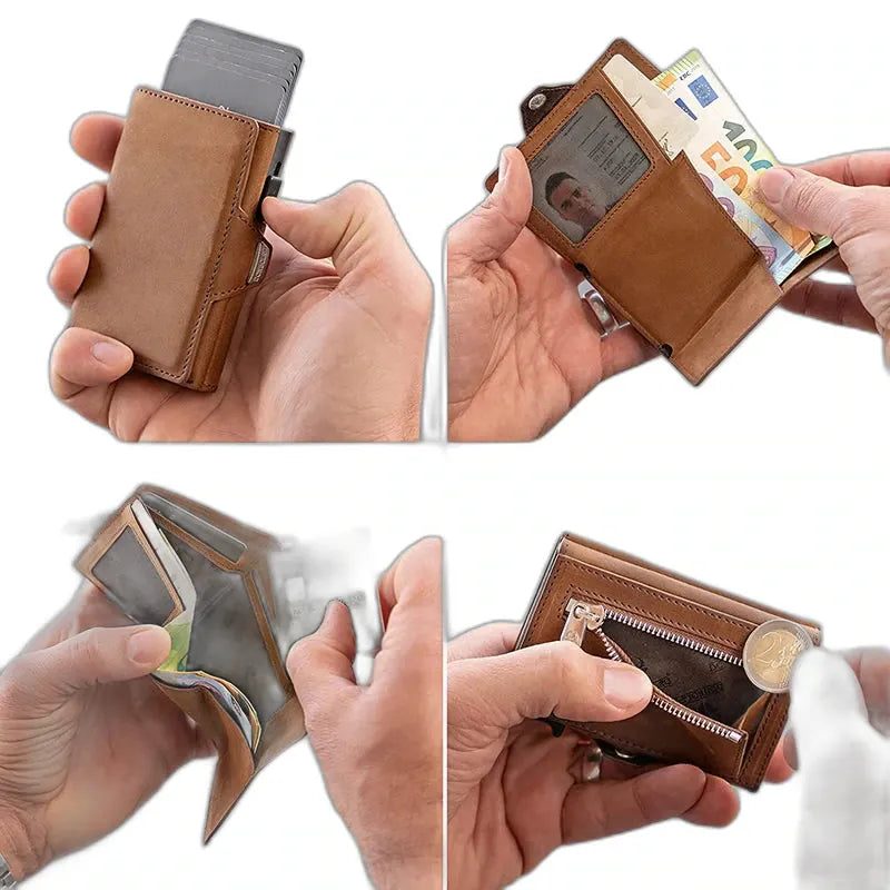 Saint-Pierre, porte-cartes pop-up en cuir véritable, blocage rfid, vue produit 4 (4 sur 10)