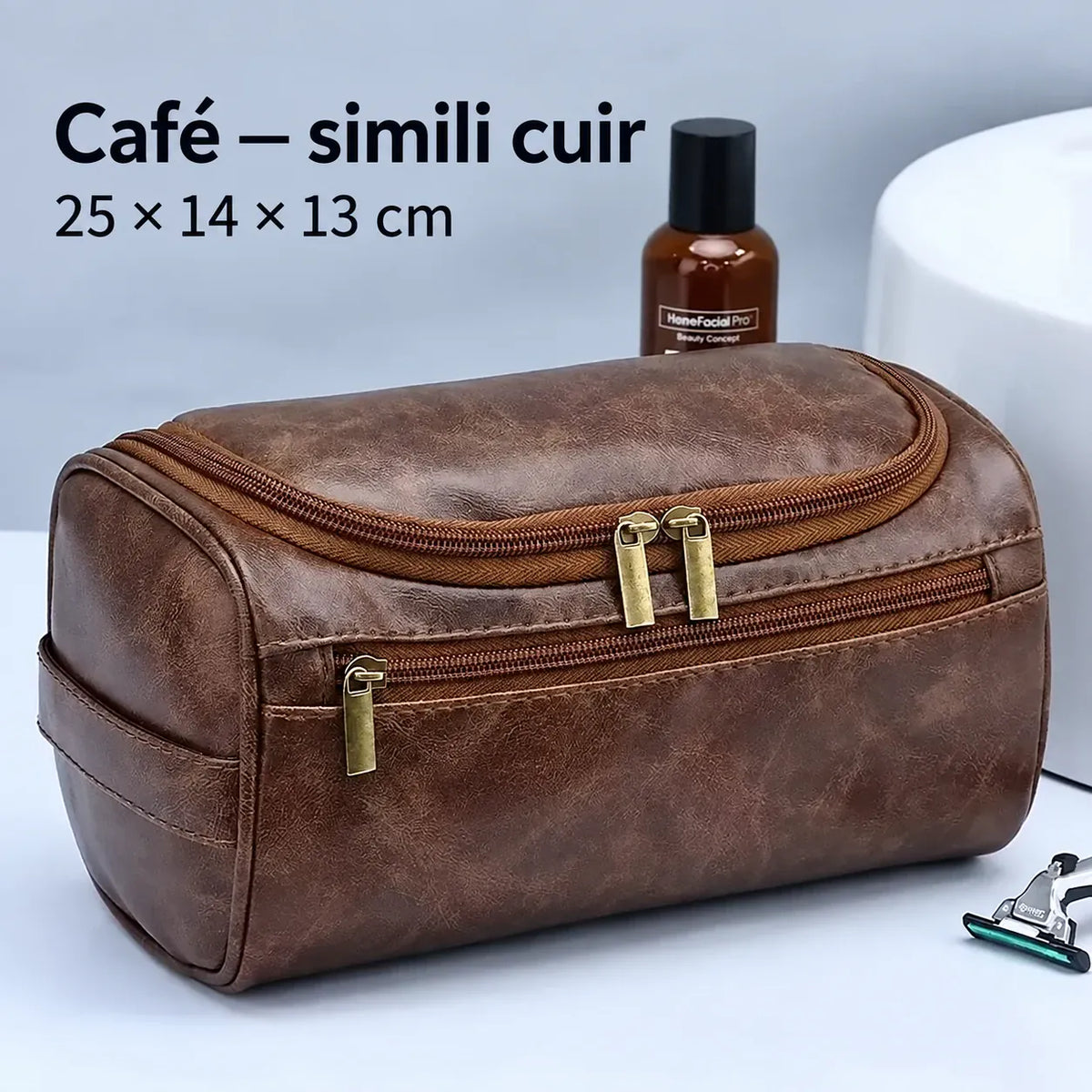 Saint-Raphaël — café en simili cuir, 25 × 14 × 13 cm
