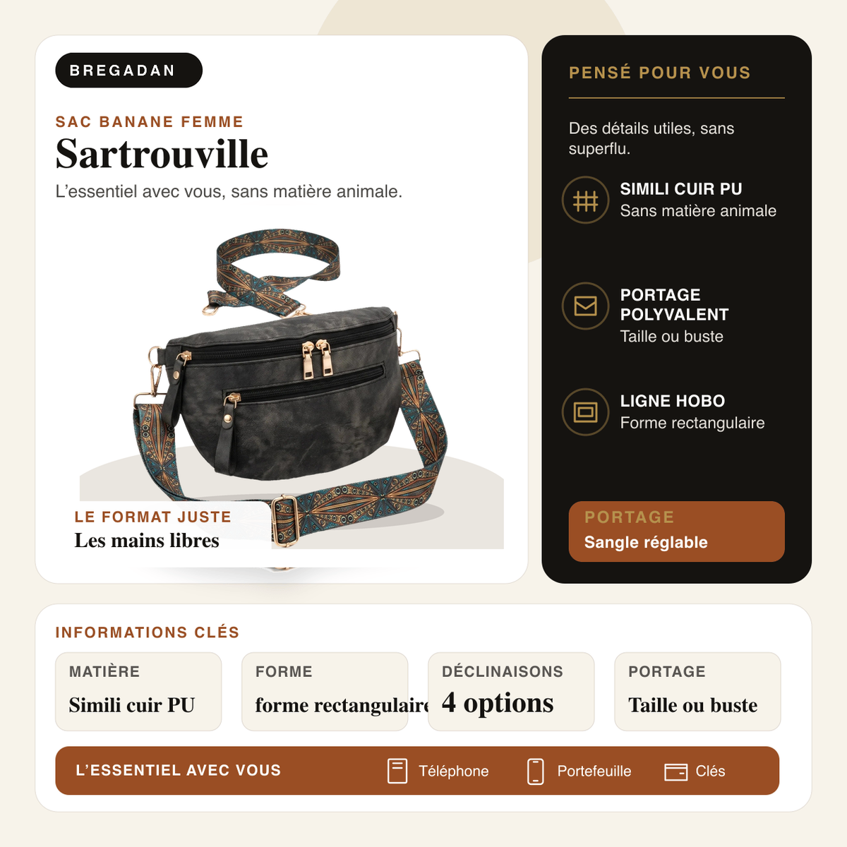 Sartrouville — infographie Bregadan V3 : Simili cuir PU, portage taille ou buste