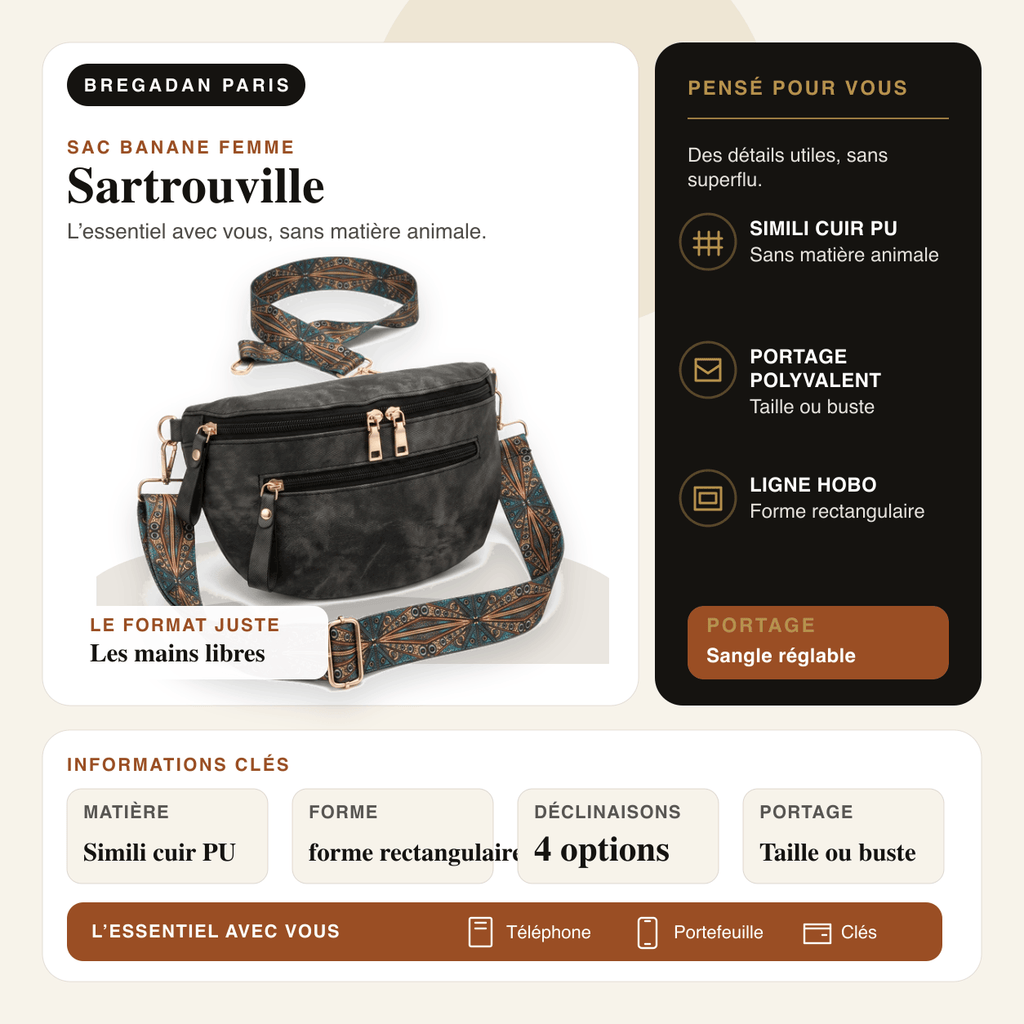 Sartrouville — infographie Bregadan V3 : Simili cuir PU, portage taille ou buste