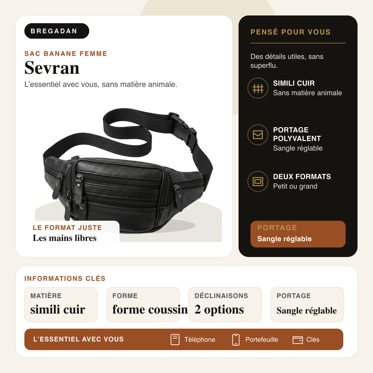 Sevran — infographie Bregadan V3 : simili cuir, Sangle réglable