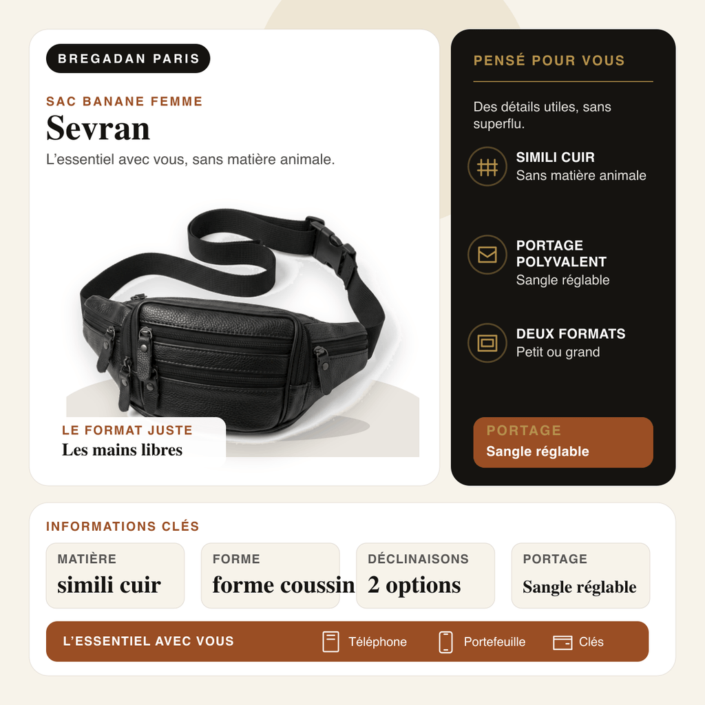 Sevran — infographie Bregadan V3 : simili cuir, Sangle réglable