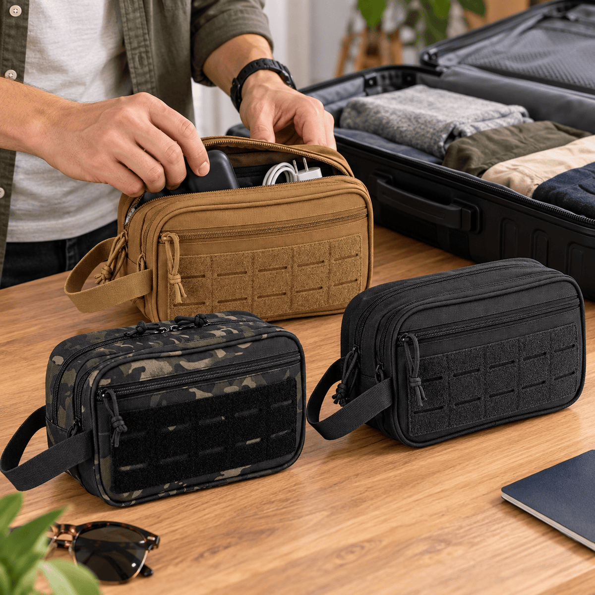 Six-Fours-les-Plages — Kaki, camouflage noir et noir — trousses tactiques en préparation de voyage