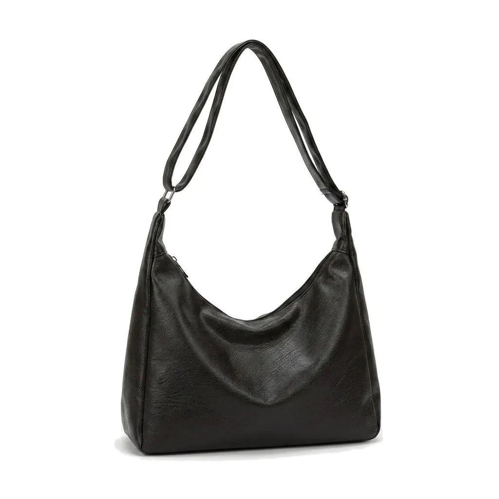 Toulon - Cabas simili cuir, esprit vintage décontracté - packshot sur fond blanc, coloris noir