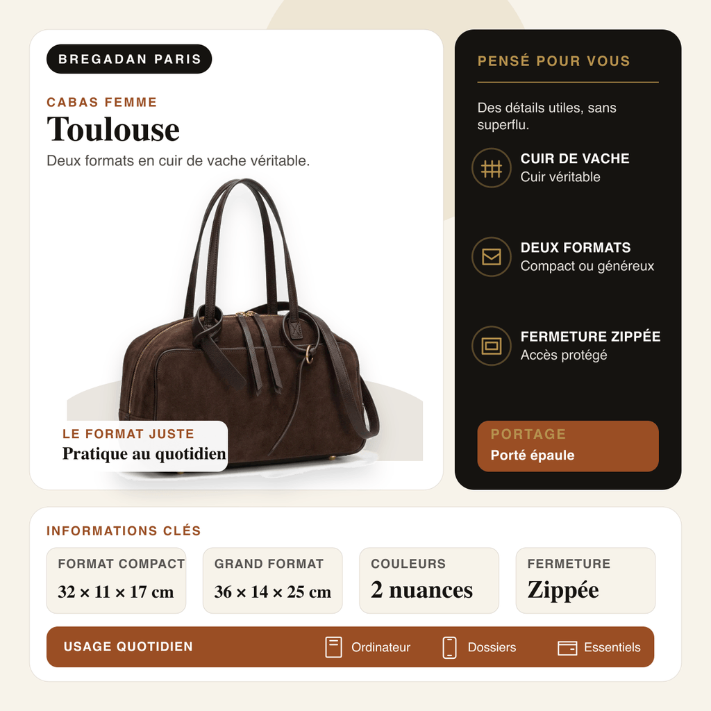 Toulouse — infographie Bregadan V3 : Deux formats en cuir de vache véritable