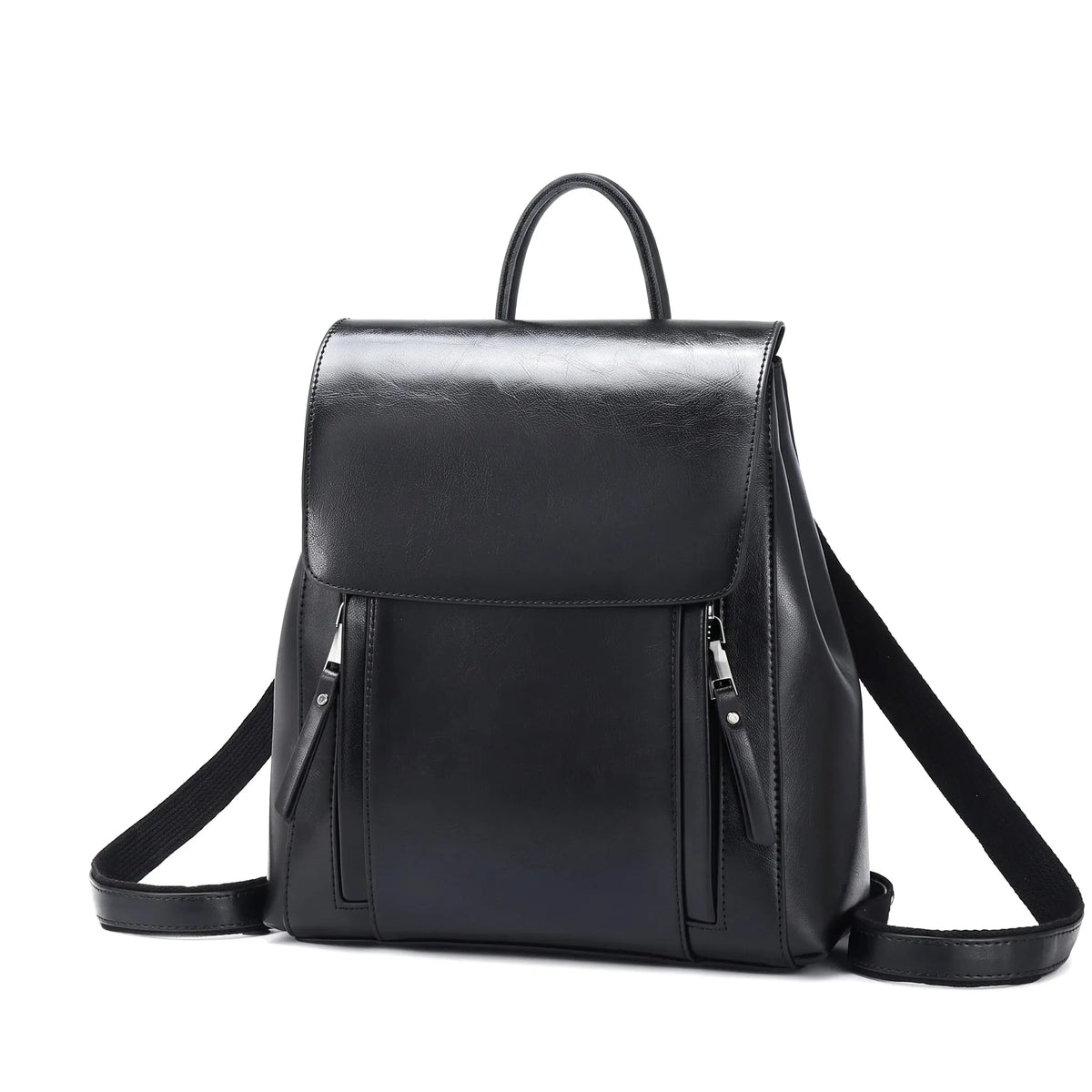 Valence - sac à dos cuir noir, packshot sur fond blanc