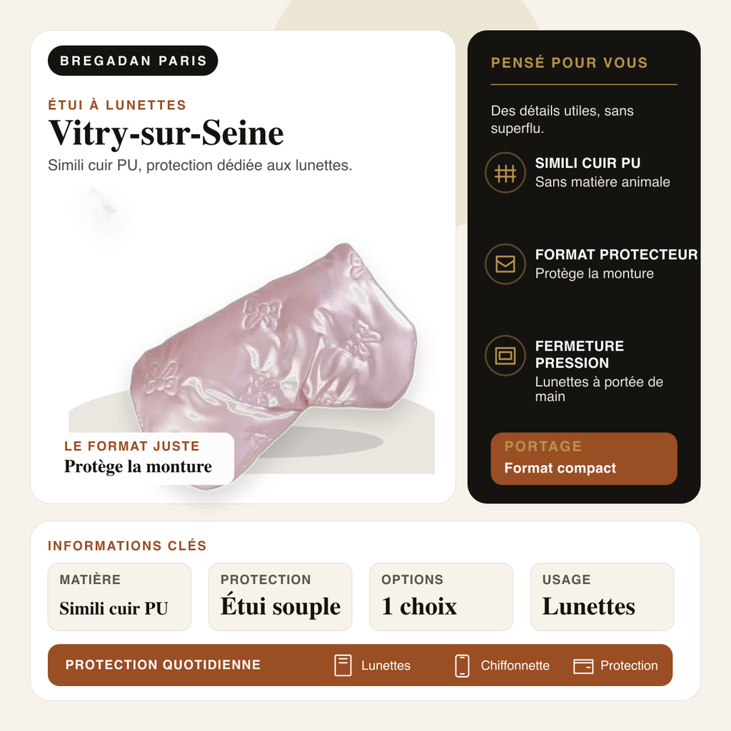 Vitry-sur-Seine — infographie Bregadan V3 : simili cuir pu, protection dédiée aux lunettes, matière Simili cuir PU